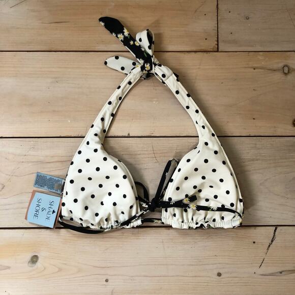 Shade & Shore NWT Women's Reversible Print Halter Bikini Top Daisy Polka Dot XL - Picture 4 of 11